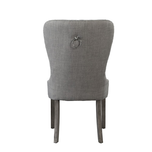 Set of Two Tufted Light Gray Upholstered Linen Dining Side Chairs
