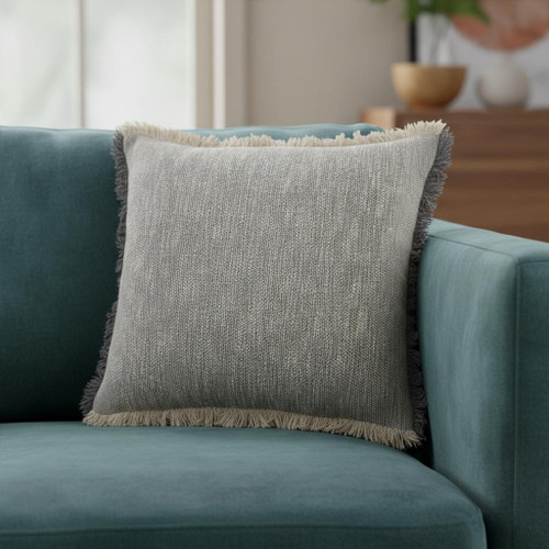 20" Gray And Beige Cotton Throw Pillow Cover