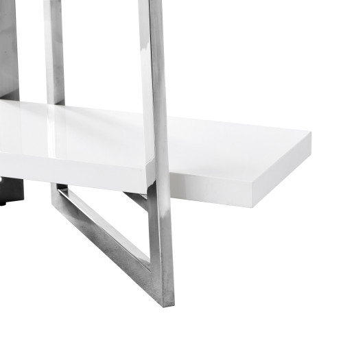 69" White Stainless Steel and Wood Four Tier Etagere Bookcase