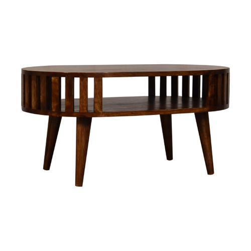 32" Chestnut Solid Wood Oval Coffee Table With Shelf