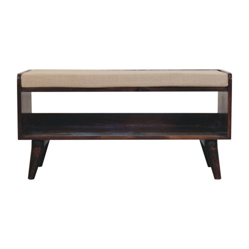35" Brown Linen and Solid Wood Upholstered Storage Bench With Cabinet