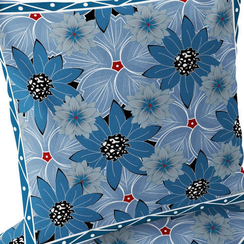 Set of Two Gray And Blue Floral Indoor Outdoor Throw Pillow