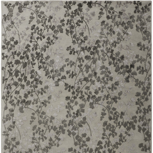 8' X 10' Gray and Silver Floral Hand Tufted Area Rug
