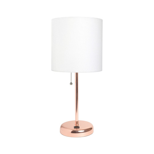 20" Rose Gold Metal USB Table Lamp LED With White Drum Shade