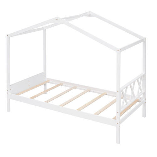 White Wood Twin House Bed