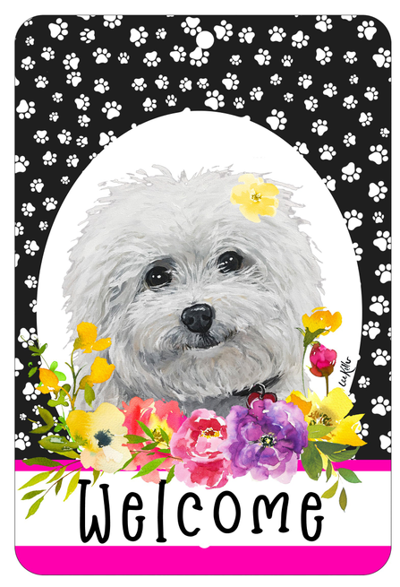 Bichon Frise - HHS Paw Prints Welcome Indoor/Outdoor Aluminum Sign
