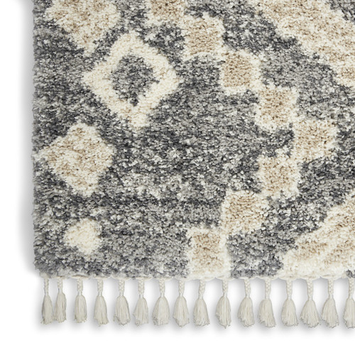 4' X 6' Ivory And Gray Geometric Shag Non Skid Area Rug With Fringe