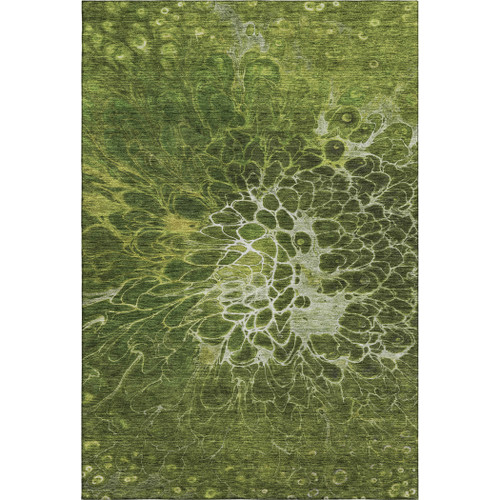 8' X 10' Olive Green And Ivory Abstract Washable Area Rug With UV Protection
