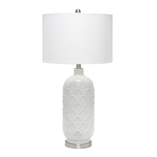 30" White Glass Novelty Table Lamp With White Drum Shade