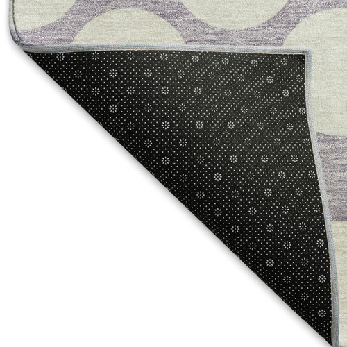 8' Lavender And Ivory Polka Dot Washable Round Rug With UV Protection