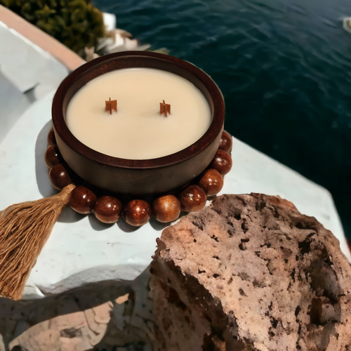 Luxe Wooden Beaded Bowl Soy Wax Candle