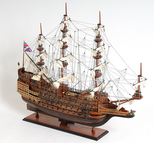 53" Brown Solid Wood Hand Painted Boat