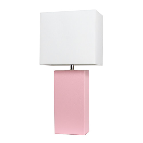 21" Pink Faux Leather Table Lamp With White Shade