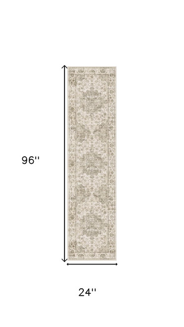 8' Brown And Beige Floral Medallion Washable Area Rug