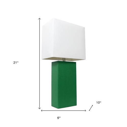 21" Green Faux Leather Table Lamp LED With White Shade