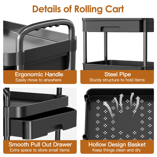 4 Tier Rolling Utility Cart Movable Storage Organizer