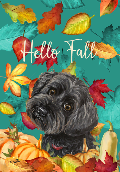 Yorkiepoo - Hippie Hound Studios Fall Leaves  House and Garden Flags