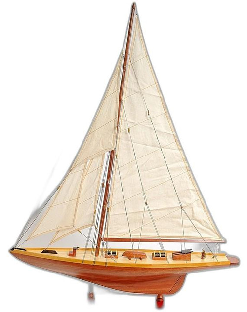 38" Brown Solid Wood Hand Painted Boat