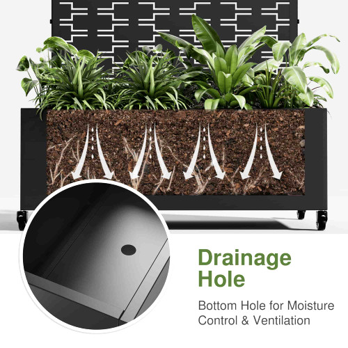 35" Black Metal Indoor Outdoor Rectangular Planter Box