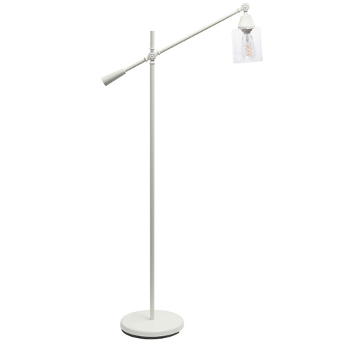 56" White Metal Swing Arm Floor Lamp With Clear Glass Cylinder Shade