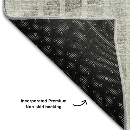 10' X 14' Taupe And Ivory Striped Washable Area Rug With UV Protection