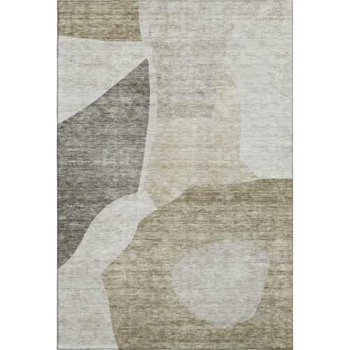 9' X 12' Taupe And Ivory Abstract Washable Area Rug With UV Protection