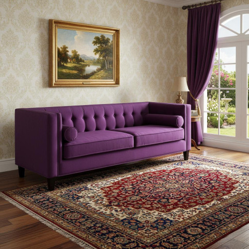83" Purple Velvet Wood Sofa With Toss Pillows