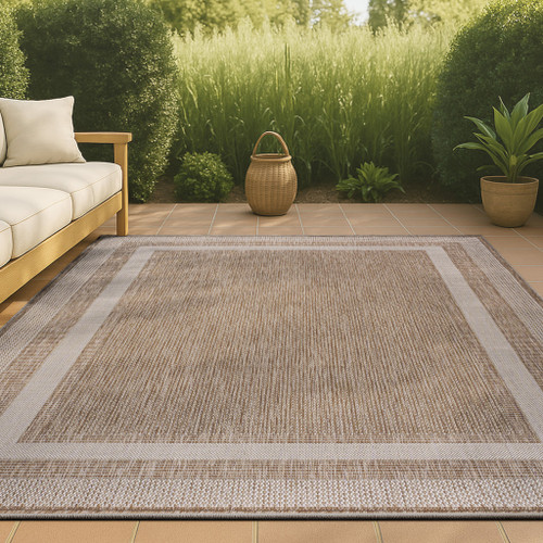 4' X 6' Beige And Cream Indoor Outdoor Area Rug