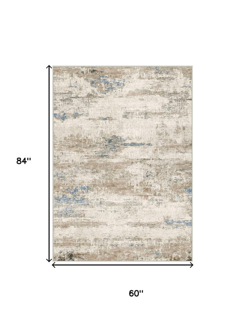 6' X 9' Blue Brown And Ivory Abstract Washable Area Rug