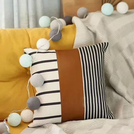 Decorative Vegan Faux Leather Throw Pillow Set of 2