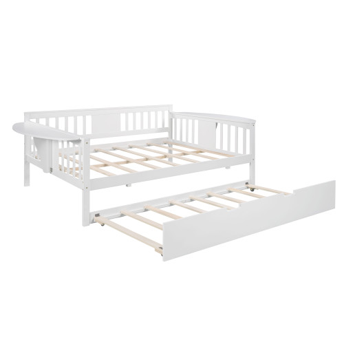 White Wood Full Day Bed With Trundle