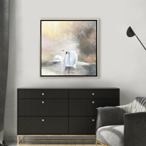 Swans in Mist Silver Floater Frame Wall Art