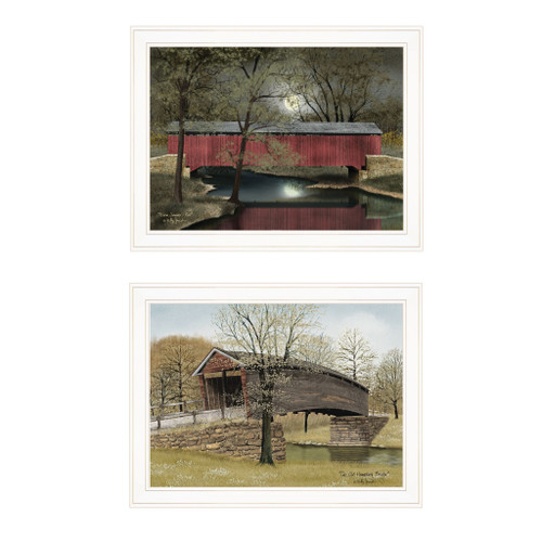 Homeroots Home Decor Set Of Two Bridge Collection I 2-Piece White Framed Print Wall Art