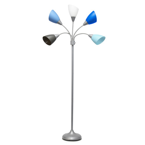 67" Silver Metal Tree Floor Lamp With Blue Cone Shade