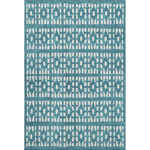 10' X 14' Teal And Ivory Geometric Washable Area Rug With UV Protection