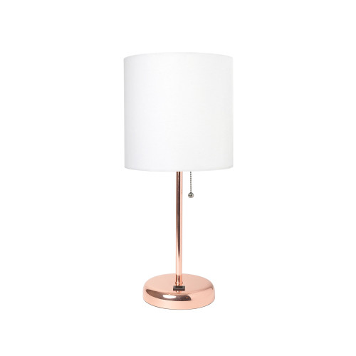 20" Rose Gold USB Table Lamp LED With Drum Shade