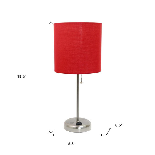 20" Silver Metal Table Lamp LED With Red Drum Shade
