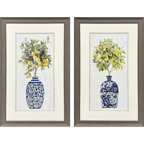 Set Of Two Lemon Tree Pot Brown Framed Wall Art