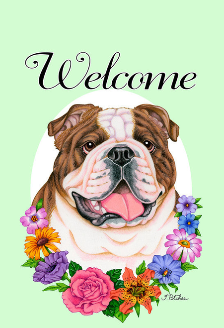 Bulldog Brindle - Best of Breed Welcome Flowers Garden Flag ..