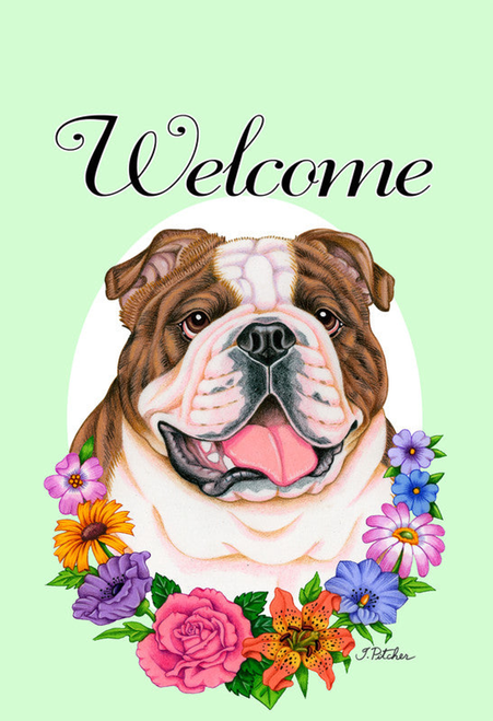 Bulldog Brindle - Best of Breed Welcome Flowers Garden Flag ..