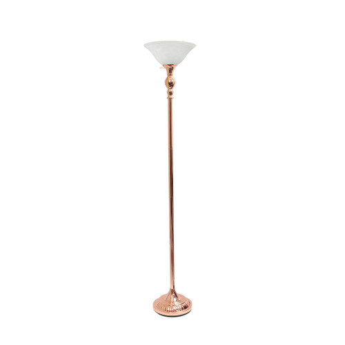 71" Rose Gold Metal Floor Lamp With White Glass Bowl Shade