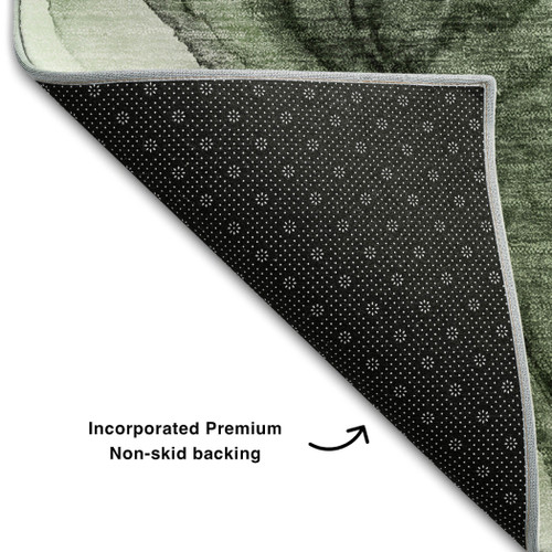 10' X 14' Olive Green And Ivory Abstract Washable Area Rug With UV Protection