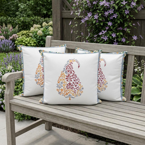 Set of Three Orange Botanical Indoor Outdoor Throw Pillow