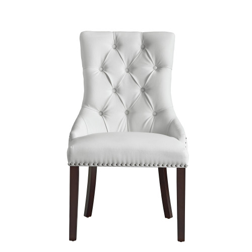 Set of Two White And Espresso Tufted Faux Leather Dining Side Chairs