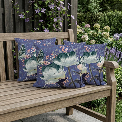 Set of Three Dark Green And Gray Floral Indoor Outdoor Throw Pillow