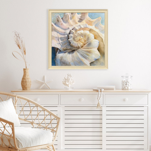 Center Shell Distressed White Framed Wall Art