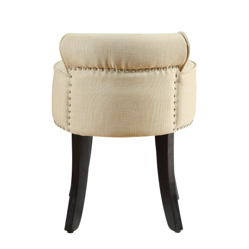 18" Beige and Black Linen Tufted Round Footstool