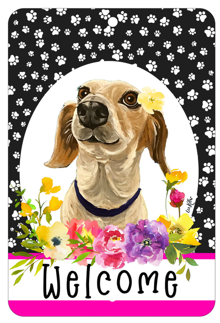 Dachshund Piebald - HHS Paw Prints Welcome Indoor/Outdoor Aluminum Sign