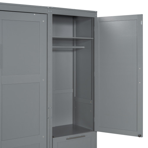 Gray Wood Queen Murphy Bed With Drawers