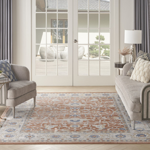 9' X 12' Gray and Red Oriental Power Loom Area Rug